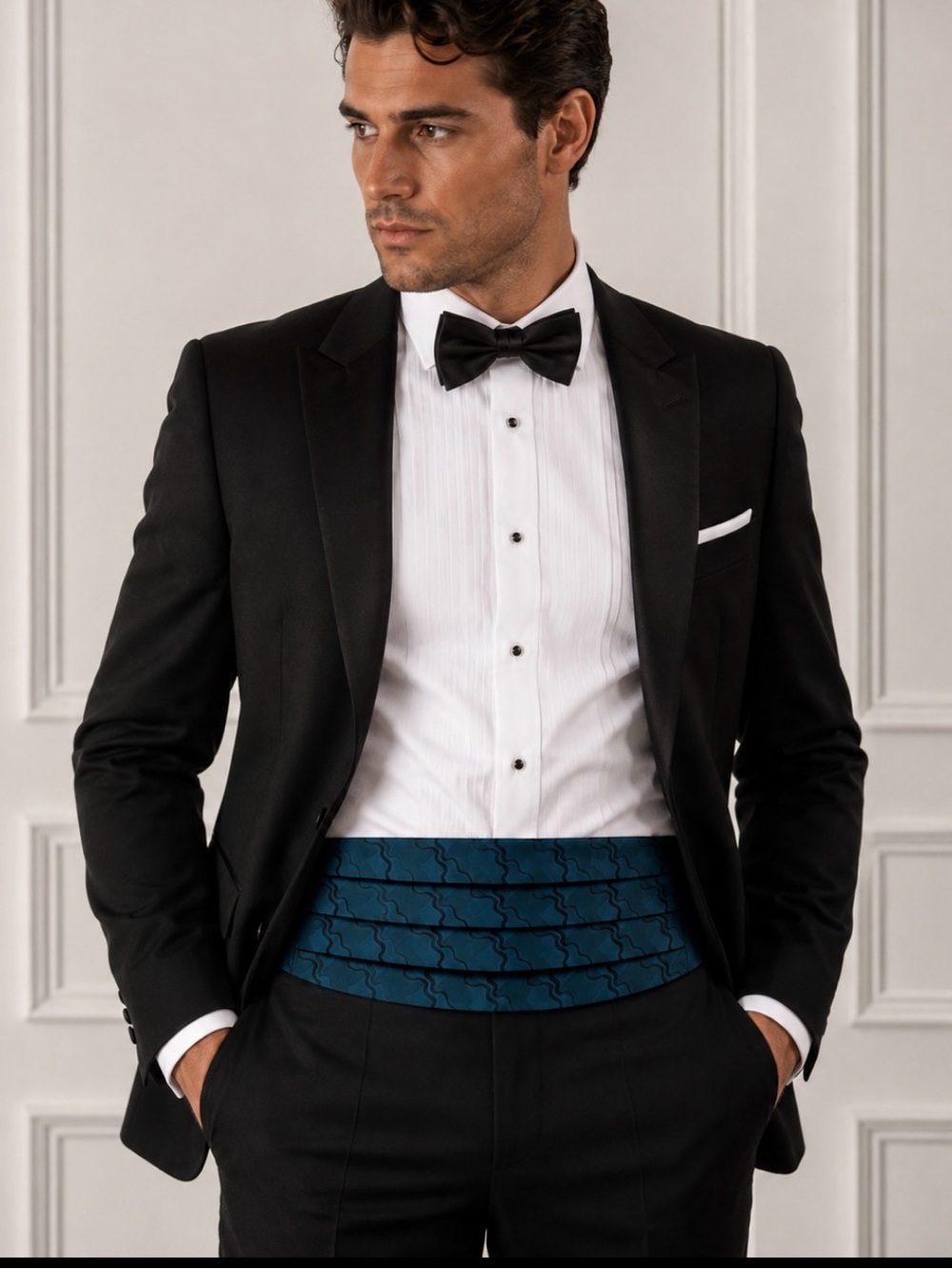 Valentino Men's Teal Patterned Cummerbund